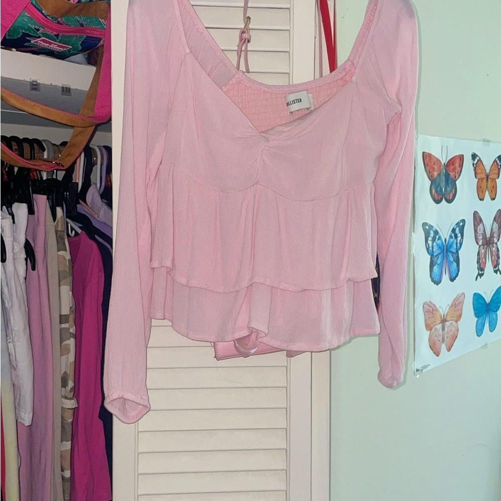 Hollister Pink Tiered Blouse Crop Top